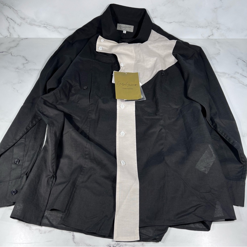 Yohji Yamamoto Pour Homme Button Down White Black Asymmetric Shirt